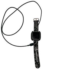 Fitbit Versa Smartwatch With Black & Silver Floral Band & Charger for Parts